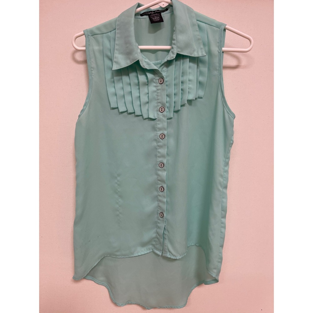 Simply Irresistible Mint Green Pleated Bib Sleeveless Blouse High Low Hem Small